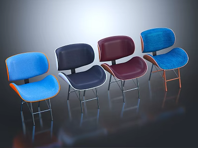 Modern Accent Chairs With Various Colors Blue Dark Blue Maroon And Metal Legs 3d model