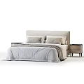 Modern Double Bed In Cozy Bedroom With Upholstered Headboard Pillows Bedspread And Nightstand