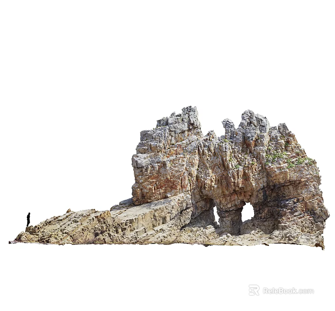 Natural Stone And Wood Formation With Arch Structure In Scenic Outdoor Landscape 3d model 
