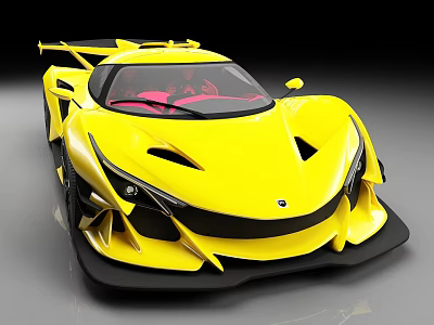 Yellow Supercar With Large Rear Wing Sleek Aerodynamic Design And Red Interior 3d model
