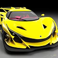 Yellow Supercar With Large Rear Wing Sleek Aerodynamic Design And Red Interior