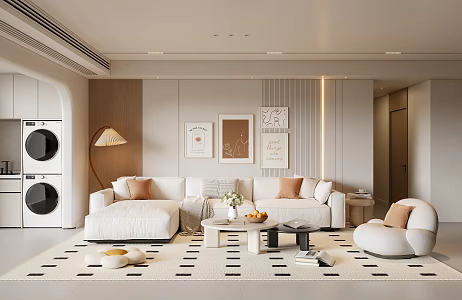 Modern Cream Style Living Room Sofa Coffee Table Casual Sofa Picture Floor Lamp 3d model