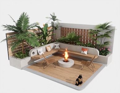 Cream style outdoor card seat courtyard sofa 3d model