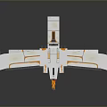 3D Rendered Futuristic White Orange Aircraft With Long Wings And Flame Thrusters
