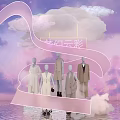 Dreamy Clouds Photo Check In Spot With Purple Pink Sky Mannequins And Water Reflection