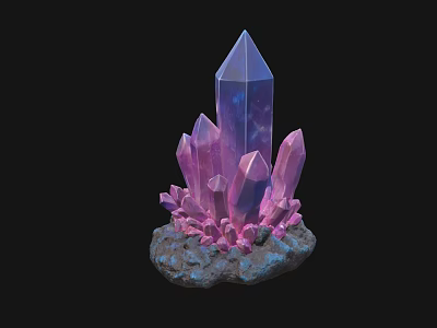 Purple Crystal Cluster With Sharp Edges Vibrant Hue And Rock Base 3d model