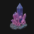 Purple Crystal Cluster With Sharp Edges Vibrant Hue And Rock Base 3d model