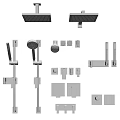 Complete Modern Shower System Components Including Rain Heads Handheld Sprays And Control Valves 3d model