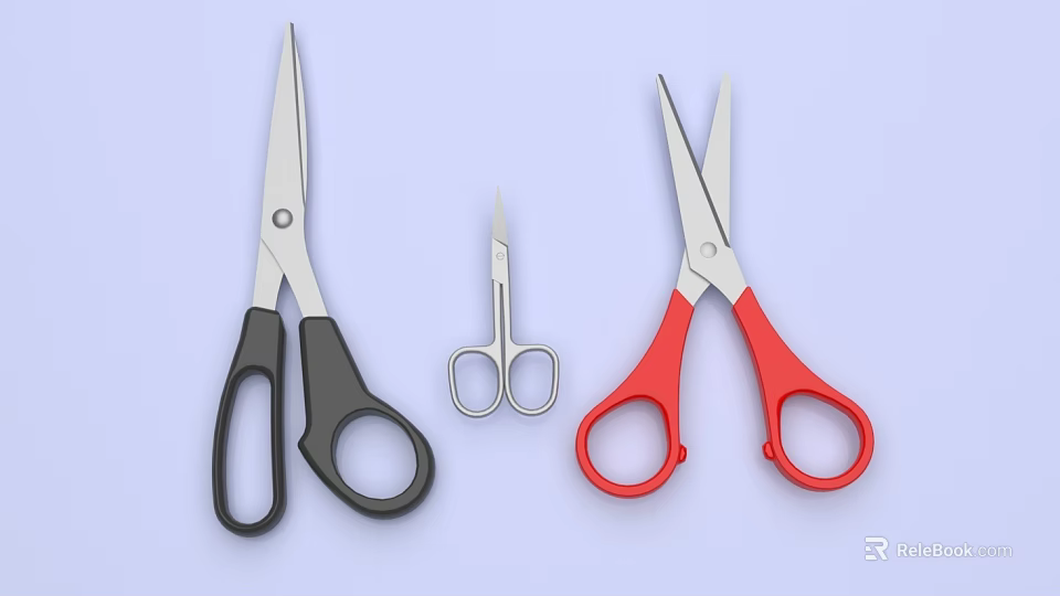 Household Scissors Set With Black Red And Silver Handles For Daily Use 3d model 