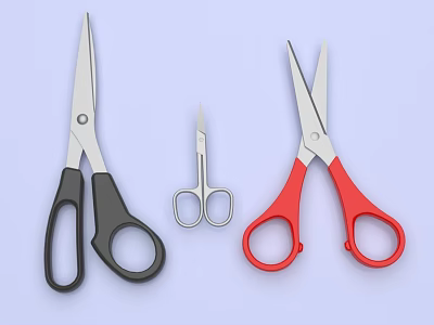 Household Scissors Set With Black Red And Silver Handles For Daily Use 3d model