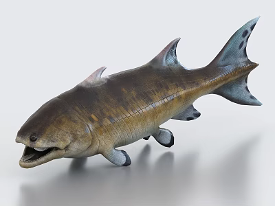 Detailed Prehistoric Aquatic Animal Model With Striped Body Open Mouth Fins And Tail Fin 3d model