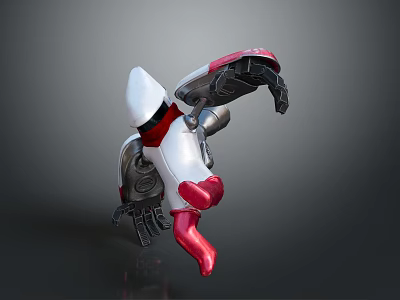 Mechanical Character And Biomechanical Creature With White Red Armor In Dynamic Pose 3d model