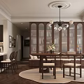 Elegant Modern Dining Living Room Interior With Wooden Bookshelves Dining Table And Chandelier