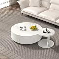 Modern White Sofa and Round Coffee Table Set with Side Table and Rug 3d model