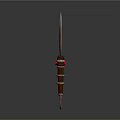 Decorative Dagger With Sharp Metal Blade Brown Handle Red Accent And Ring