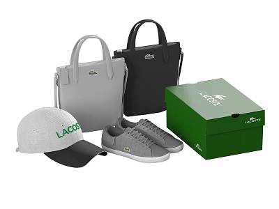 Lacoste Handbags And Green Box With Gray Cap And Sneakers 3d model