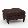 Dark Brown Upholstered Leather Ottoman With Classic Design And Wooden Legs