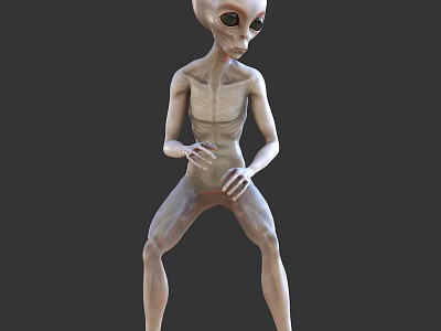 Game Movie Alien Character With Large Black Eyes And Slender Pale Body Standing Pose 3d model