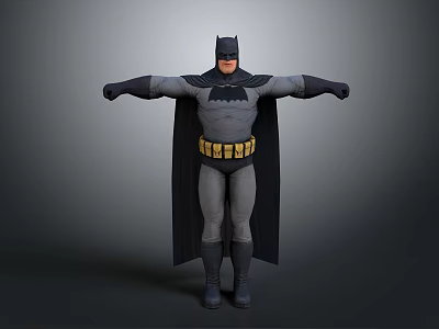 Man in Batman Costume Posing with Arms Outstretched Against Gray Background 3d model
