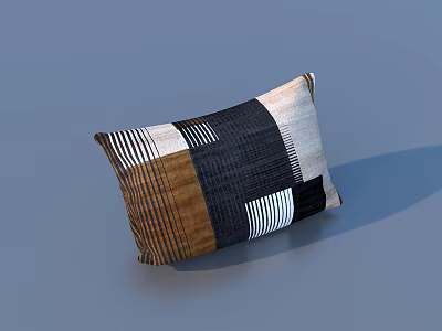 Modern Patchwork Pillow With Brown Black Beige And Striped Patterns 3d model