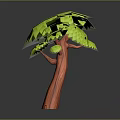 Feathery Green Leaf Tree with Brown Trunk on Dark Minimalist Background 3d model