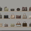 Multiple Stylish Handbags In Various Colors And Styles Displayed On Wooden Shelves