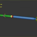 Silver Long Shiny Metal Weapon with Green Component and Spear Like Design