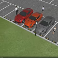 Red Orange And Gray Cars Parked In Parking Lot With People Standing Around