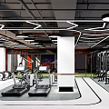 Modern Gym Interior Design With Well Equipped Fitness Equipment Treadmills And Training Zone