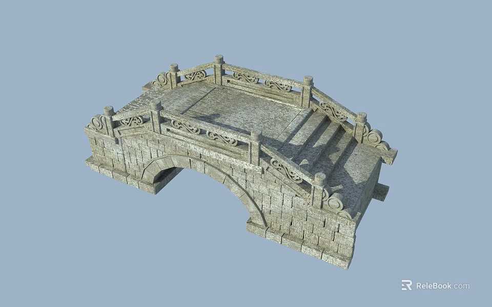 Traditional Stone Arch Bridge With Intricate Carved Railings And Classic Design Elements 3d model 