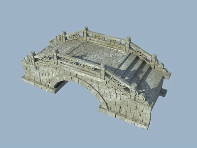 Traditional Stone Arch Bridge With Intricate Carved Railings And Classic Design Elements 3d model
