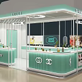 Light Green Modern Mall Counter Featuring Brand Logos And Display Shelves