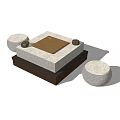 Gray Stone Tea Table Set With Round Stools And Black Base Tea Tray