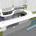 Modern Curved Sales Office Building With Open Courtyard And Glass Facade