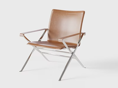 Brown Leather Leisure Chair with Metal Frame and Modern Sleek Design 3d model