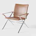Brown Leather Leisure Chair with Metal Frame and Modern Sleek Design