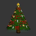 Festive Decorated Christmas Tree Plant With Gold Star Red Bows And Colorful Ornaments