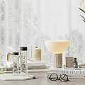 Decorative Ornament Set Including White Tulip Bouquet Glass Vase Table Lamp Candles Books And Glasses