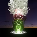 Banquet Hall Featuring White Flower Arrangement In Vase With Colorful Lights And Night Sky View