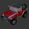 Red Open Top Off Road Car With Black Wheels And Spare Tire 3d model