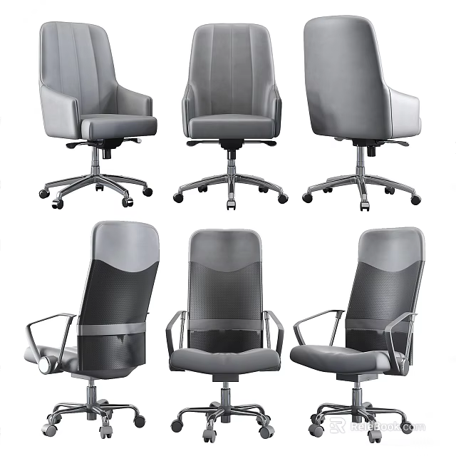 Modern Gray Office Chair With Mesh Back Ergonomic Design Adjustable Wheels And Multiple Angles 3d model