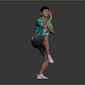 A Man In Green Printed T Shirt Gray Shorts White Sneakers Striking Dynamic Pose