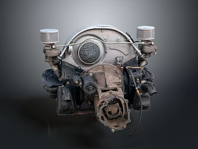 Vintage Metal Car Engine Components With Dual Cylindrical Parts And Circular Grille 3d model