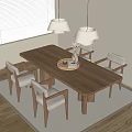 Modern Minimalist Dining Table Set With Wooden Table Four Chairs And Pendant Lights