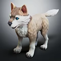 Cute Husky Puppy with Blue Eyes Fluffy Tan and White Fur Standing Pose 3D Render