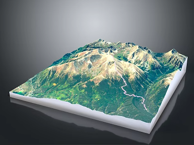 Scenic Mountain Landscape 3D Model With Green Vegetation And Winding River 3d model