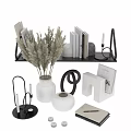 Modern Decorative Ornament Set With Dried Pampas Grass White Vases Candles Geometric Pieces And Books