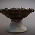 Colorful Ceramic Pedestal Bowl With Scalloped Edges And Vintage Texture For Home Decor