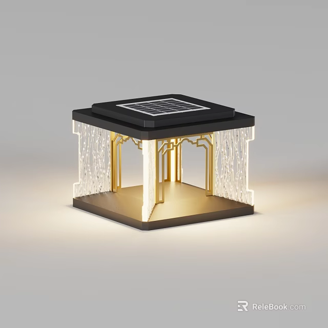 Outdoor Light With Solar Panel Top Golden Frame And Decorative String Lighting 3d model