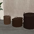 Woven Brown Storage Baskets In Different Sizes For Indoor Home Decor 3d model